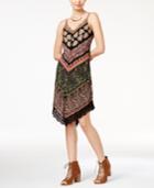 Crystal Doll Juniors' Printed Crochet-trim Slip Dress