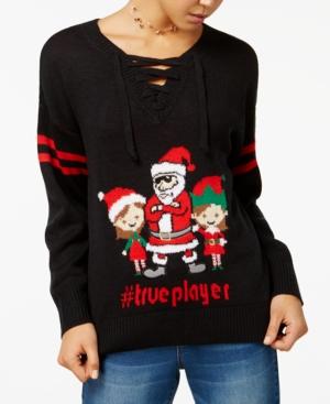 Ultra Flirt By Ikeddi Juniors' True Player Lace-up Holiday Sweater