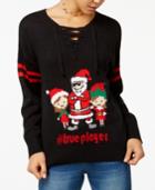 Ultra Flirt By Ikeddi Juniors' True Player Lace-up Holiday Sweater