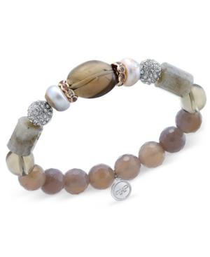 Paul & Pitu Naturally 14k Gold-plated Brown Semi-precious Stone Stretch Bracelet