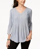 Style & Co Striped Embroidered Top, Created For Macy's