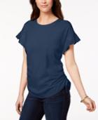 Style & Co Cotton Pleated Ruched T-shirt, Created For Macy's
