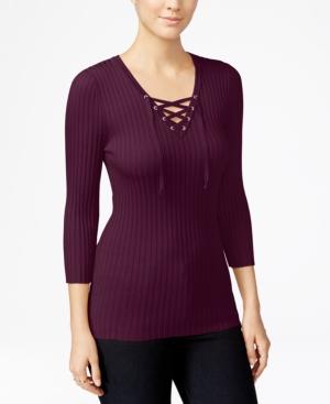 Hooked Up By It's Our Time Juniors' Lace-up Rib-knit Sweater