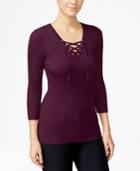 Hooked Up By It's Our Time Juniors' Lace-up Rib-knit Sweater