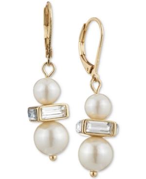 Anne Klein Gold-tone Crystal & Imitation Pearl Drop Earrings
