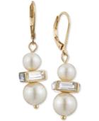 Anne Klein Gold-tone Crystal & Imitation Pearl Drop Earrings