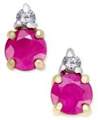 Ruby (5/8 Ct. T.w.) And Diamond Accent Stud Earrings In 14k Gold With 14k White Gold Accents
