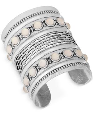 Lucky Brand Silver-tone White Stone Wide Cuff Bracelet