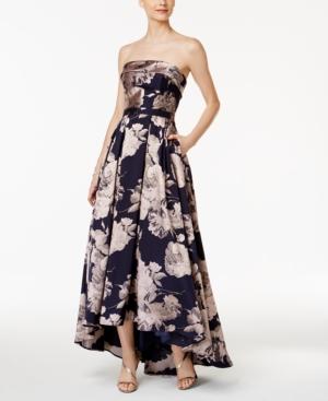 Xscape Floral-print Brocade Strapless Gown