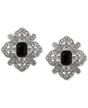 2028 Silver-tone Black Stone Fancy Button Stud Earrings, A Macy's Exclusive Style