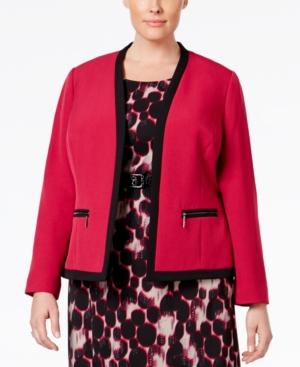 Kasper Plus Size Zip-pocket Open-front Blazer