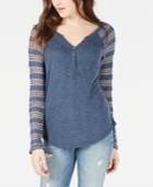 American Rag Juniors' Crochet-sleeve Henley Top, Created For Macy's