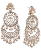 Marchesa Gold-tone Crystal & Imitation Pearl Tiered Chandelier Earrings