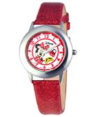 Disney Watch, Kid's Glitz Minnie Mouse Red Glitter Leather Strap 31mm W000285
