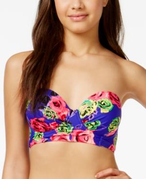 Betsey Johnson Rose-print Push-up Bikini Top Women's Swimsuit