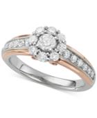 Diamond Two-tone Halo Engagement Ring (1 Ct. T.w.) In 14k White & Rose Gold