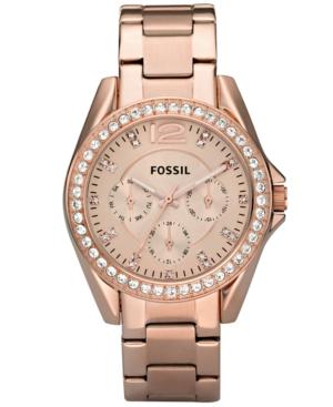 Fossil Women's Riley Rose Gold Plated Stainless Steel Bracelet Watch 38mm Es2811