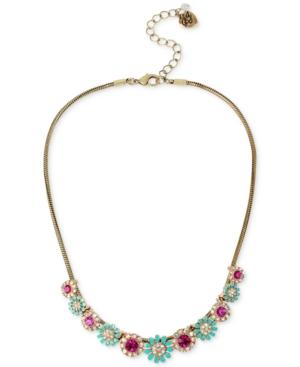 Betsey Johnson Gold-tone Crystal And Pave Flower Collar Necklace