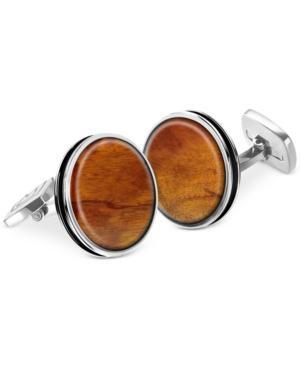 M-clip Bordered Round Wood Cufflinks