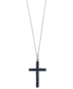 Royale Bleu By Effy Sapphire (1/2 Ct. T.w.) And Diamond (1/4 Ct. T.w.) Cross Pendant Necklace In 14k White Gold