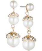 Anne Klein Gold-tone Pave Imitation Pearl Triple Drop Earrings
