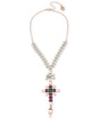 Betsey Johnson Two-tone Multi-stone Skull & Cross Lariat Necklace