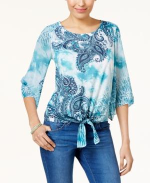 Jm Collection Embellished Printed Tie-front Top, Created For Macy's