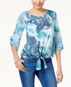Jm Collection Embellished Printed Tie-front Top, Created For Macy's