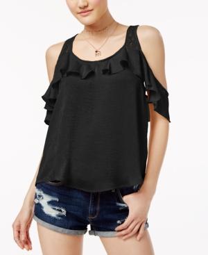 Crave Fame Juniors' Ruffled Racerback Cold-shoulder Top