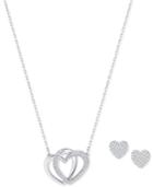 Swarovski Silver-tone Pave Entwined Heart Pendant Necklace & Stud Earrings