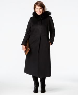 Forecaster Plus Size Fox-fur-trim Maxi Walker Coat