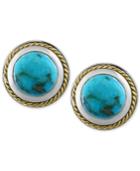 Turquesa By Effy Manufactured Turquoise Button Stud Earrings (1 Ct. T.w.) In Sterling Silver And 18k Gold