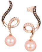Le Vian Cultured Freshwater Pearl (8mm) And Diamond (1/3 Ct. T.w.) Earrings In 14k Rose Gold