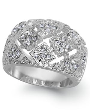 Charter Club Silver-tone Crystal Mesh Wide Ring