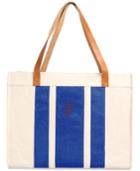 Cathy's Concepts Personalized Blue Stitched Stripe Canvas Tote With Leather Handles