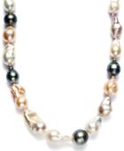 Pearl Necklace, Sterling Silver Cultured Tahitian And Multicolor Freshwater Pearl Baroque Necklace (9-11mm)