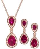 2-pc. Set Lab-created Ruby (4-1/2 Ct. T.w.) & White Sapphire (5/8 Ct. T.w.) Pendant Necklace & Matching Drop Earrings In 14k Rose Gold-plated Sterling Silver