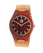 Earth Wood Aztec Leather-band Watch Red 43mm