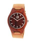 Earth Wood Aztec Leather-band Watch Red 43mm