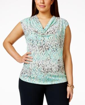 Kasper Plus Size Printed Draped-neck Cami Top