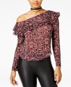 The Edit By Seventeen Juniors' Animal-print One-shoulder Top, Created For Macy's