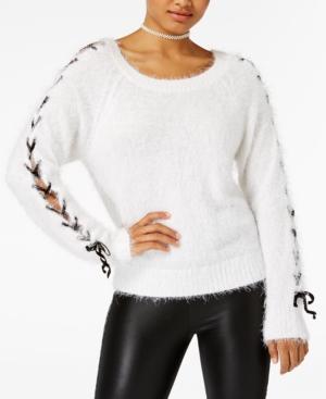 The Edit By Seventeen Juniors' Chenille Lace-up Sweater