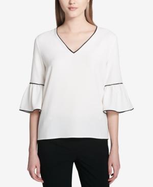 Calvin Klein Contrast-trimmed Ruffle-sleeve Blouse