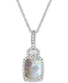 Lab-created Opal (1/2 Ct. T.w.) And White Sapphire (1/4 Ct. T.w.) Pendant Necklace In Sterling Silver