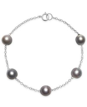 Cultured Tahitian Black Pearl (8mm) Station Bracelet In 14k White Gold