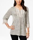 Style & Co. Petite Split-neck Fringe-trim Peasant Top, Only At Macy's