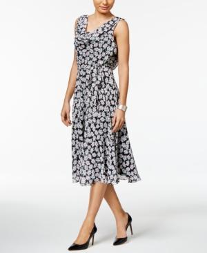 Msk Cowl-neck Floral-print Midi Dress