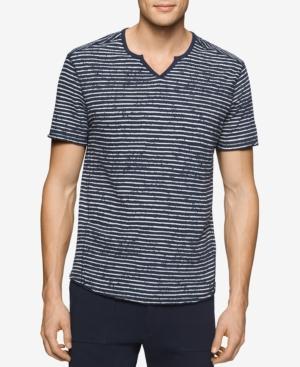 Calvin Klein Jeans Men's Split-neck Distressed Striped T-shirt