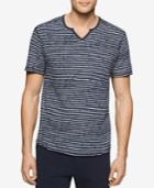 Calvin Klein Jeans Men's Split-neck Distressed Striped T-shirt