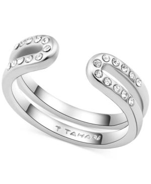 T Tahari Silver-tone Pave Open Ring